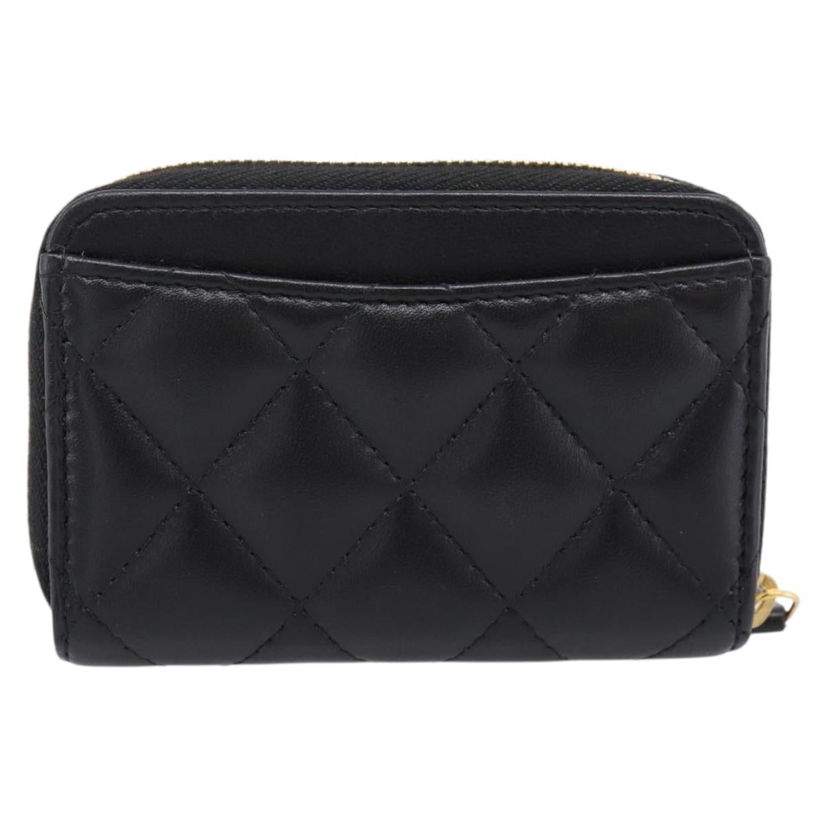 CHANEL Matelasse Card Case Lamb Skin Black Gold CC Auth 209470SAM
