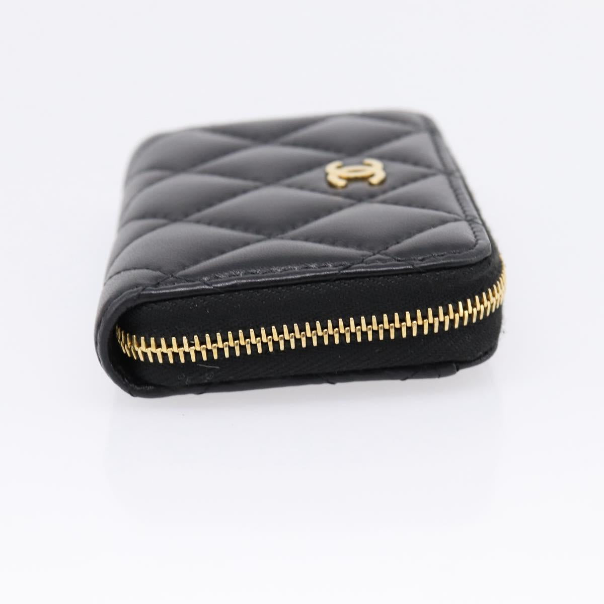 CHANEL Matelasse Card Case Lamb Skin Black Gold CC Auth 209470SAM