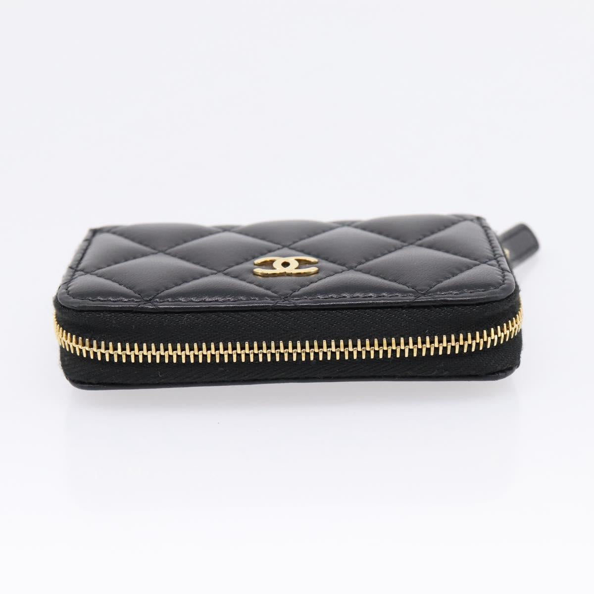 CHANEL Matelasse Card Case Lamb Skin Black Gold CC Auth 209470SAM
