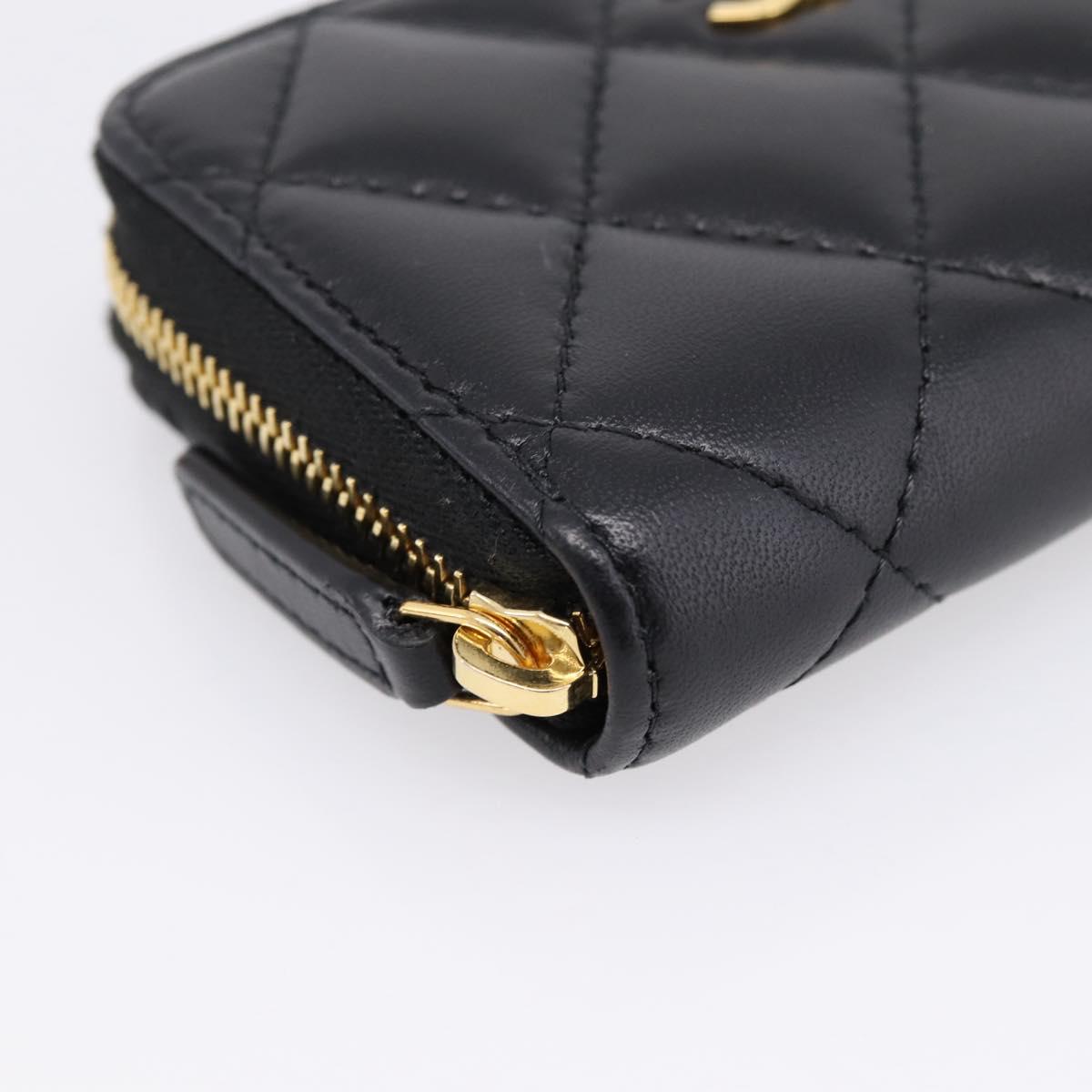 CHANEL Matelasse Card Case Lamb Skin Black Gold CC Auth 209470SAM