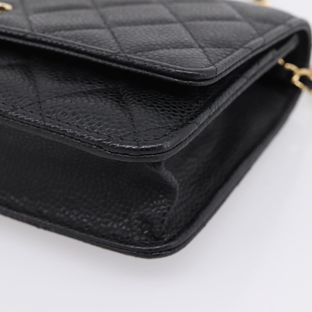 CHANEL Matelasse ChainShoulder Wallet Caviar Skin Black Gold CC Auth 209471SAM