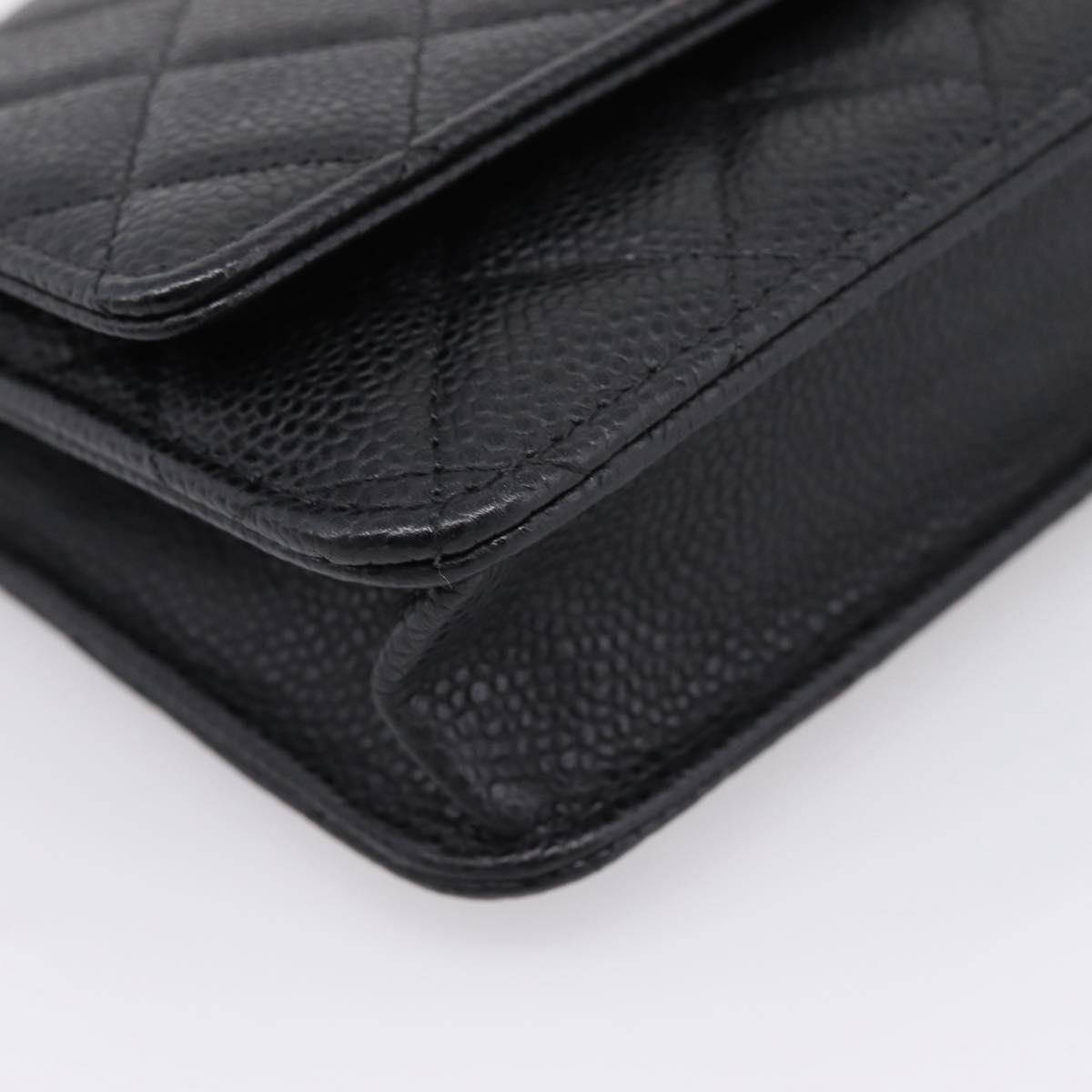 CHANEL Matelasse ChainShoulder Wallet Caviar Skin Black Gold CC Auth 209471SAM