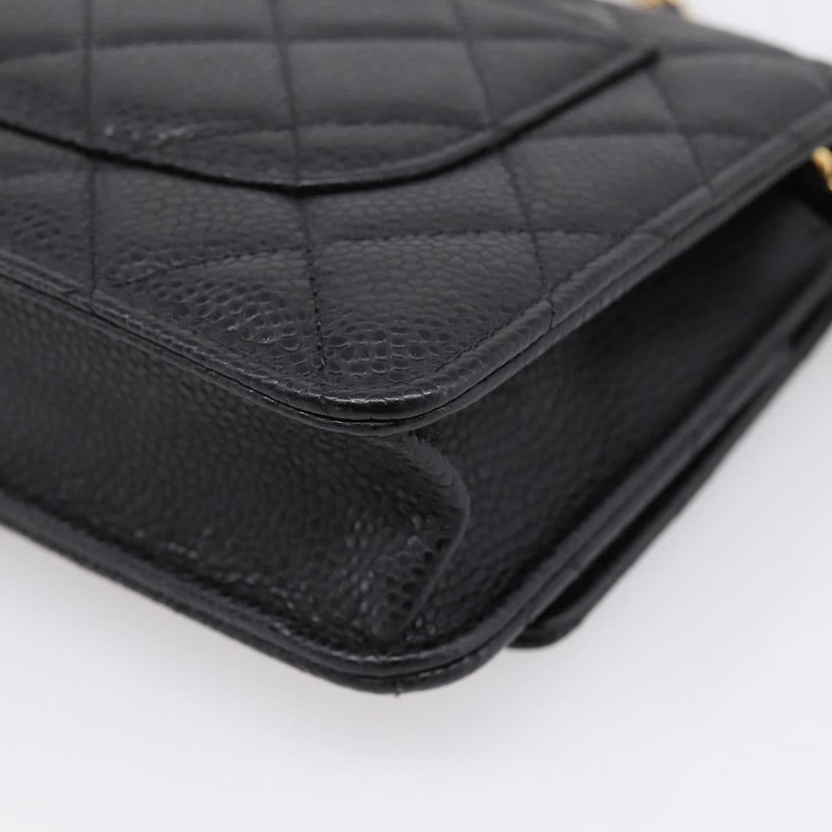 CHANEL Matelasse ChainShoulder Wallet Caviar Skin Black Gold CC Auth 209471SAM