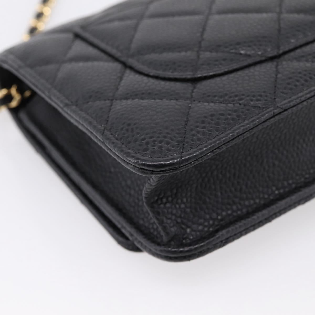 CHANEL Matelasse ChainShoulder Wallet Caviar Skin Black Gold CC Auth 209471SAM