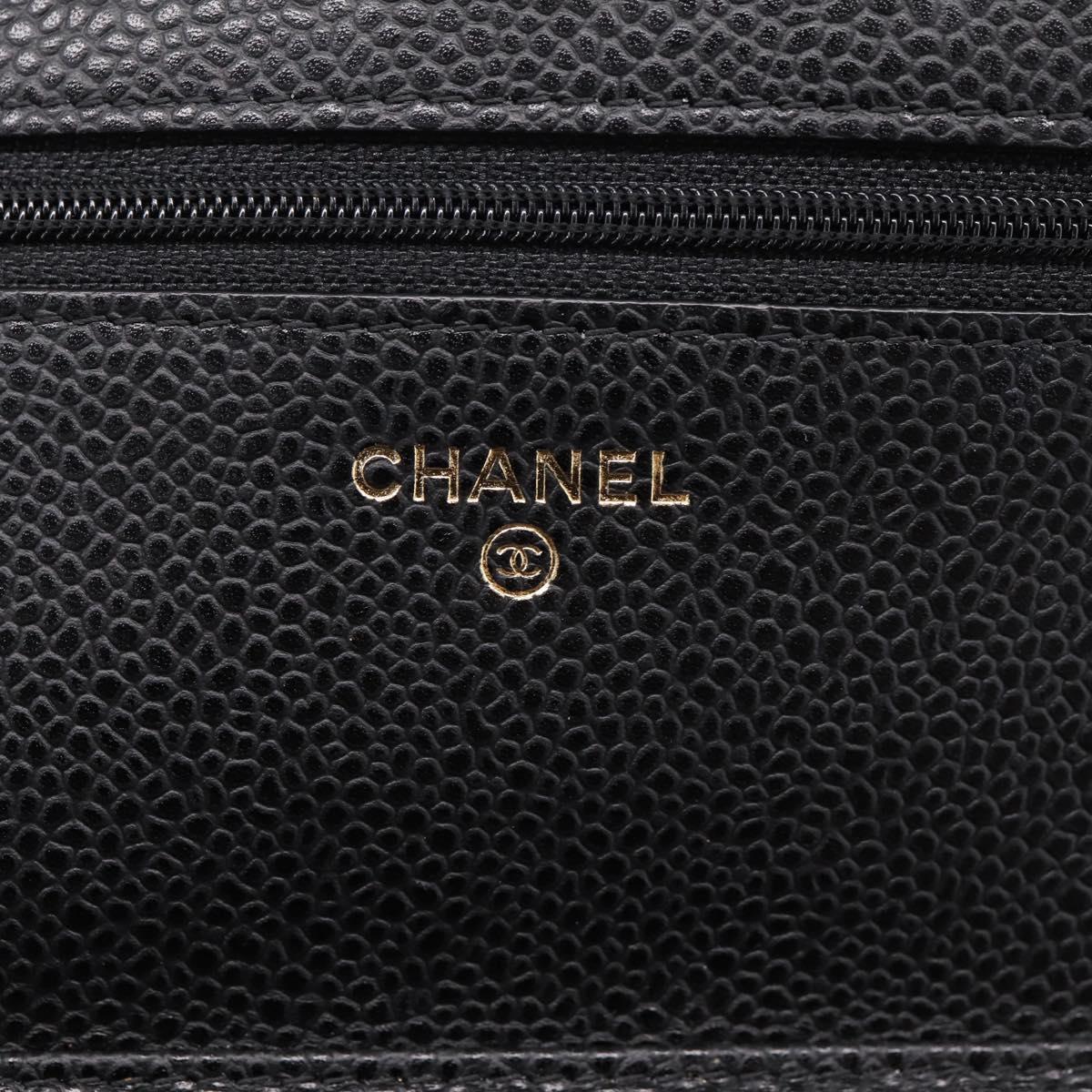 CHANEL Matelasse ChainShoulder Wallet Caviar Skin Black Gold CC Auth 209471SAM