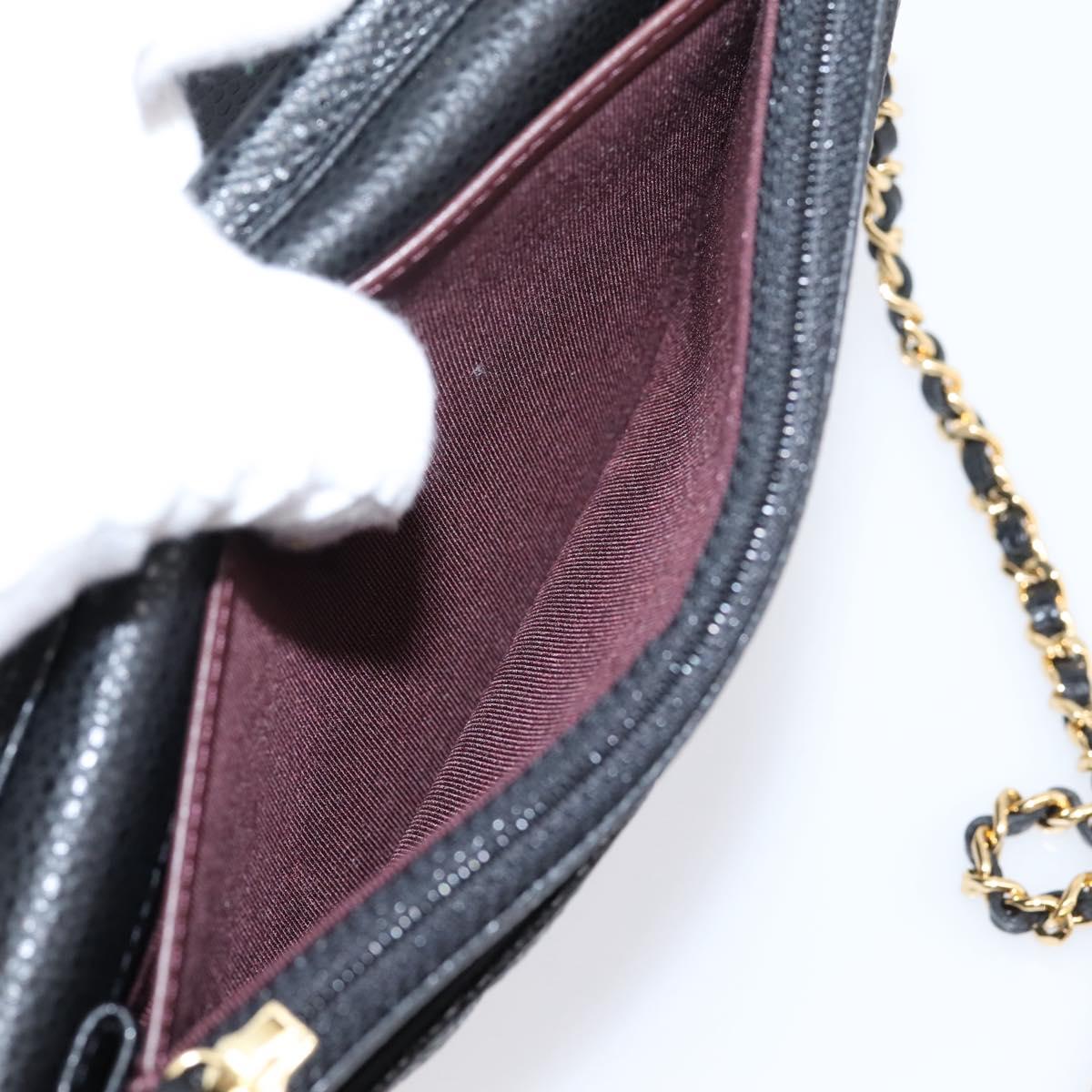 CHANEL Matelasse ChainShoulder Wallet Caviar Skin Black Gold CC Auth 209471SAM