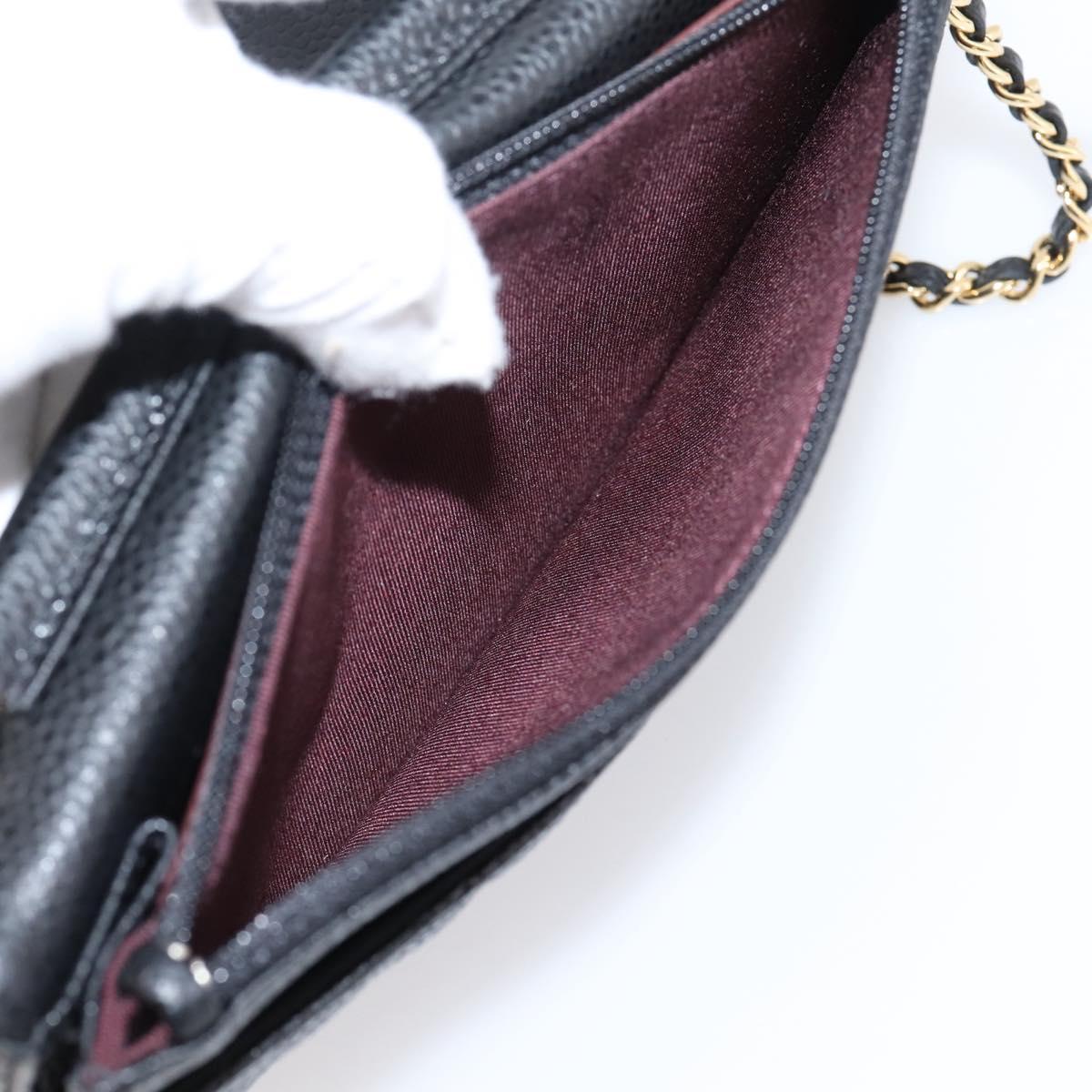 CHANEL Matelasse ChainShoulder Wallet Caviar Skin Black Gold CC Auth 209471SAM