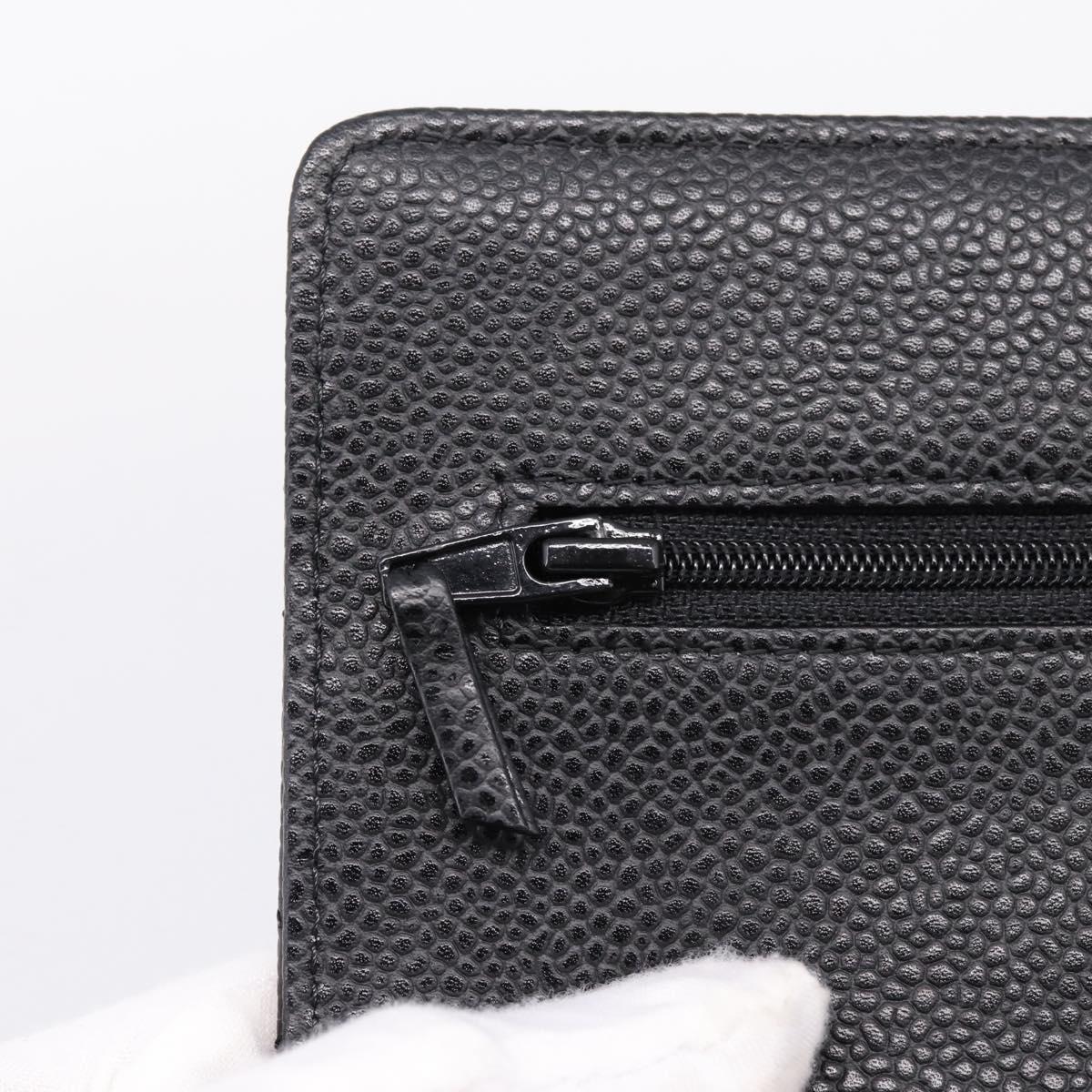 CHANEL Matelasse ChainShoulder Wallet Caviar Skin Black Gold CC Auth 209471SAM