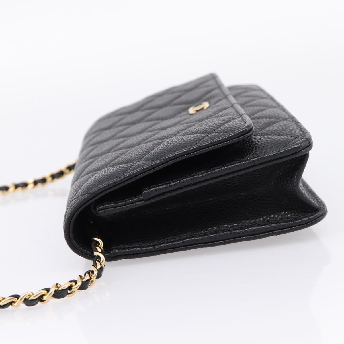 CHANEL Matelasse ChainShoulder Wallet Caviar Skin Black Gold CC Auth 209471SAM