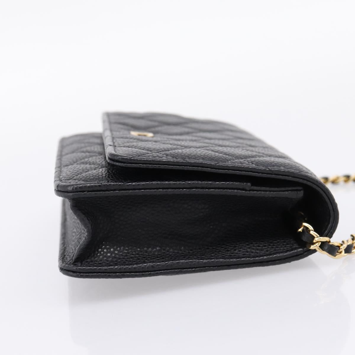 CHANEL Matelasse ChainShoulder Wallet Caviar Skin Black Gold CC Auth 209471SAM