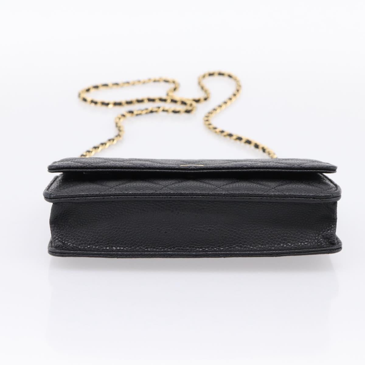 CHANEL Matelasse ChainShoulder Wallet Caviar Skin Black Gold CC Auth 209471SAM