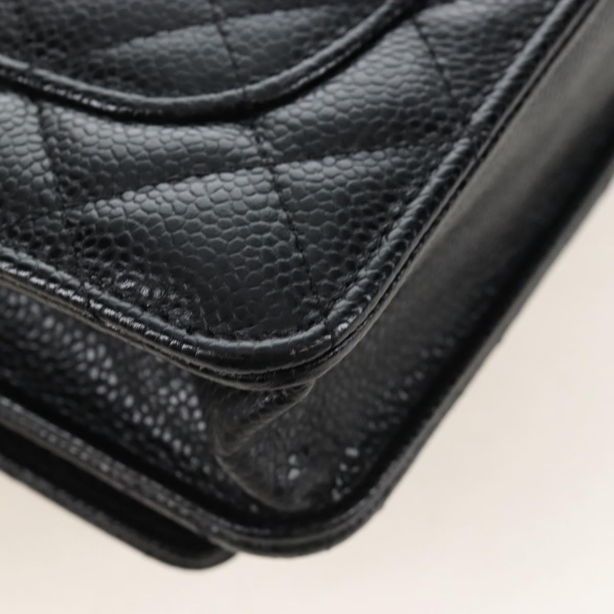 CHANEL Matelasse Chain Shoulder Wallet Caviar Skin Black Gold CC Auth 209472SAM