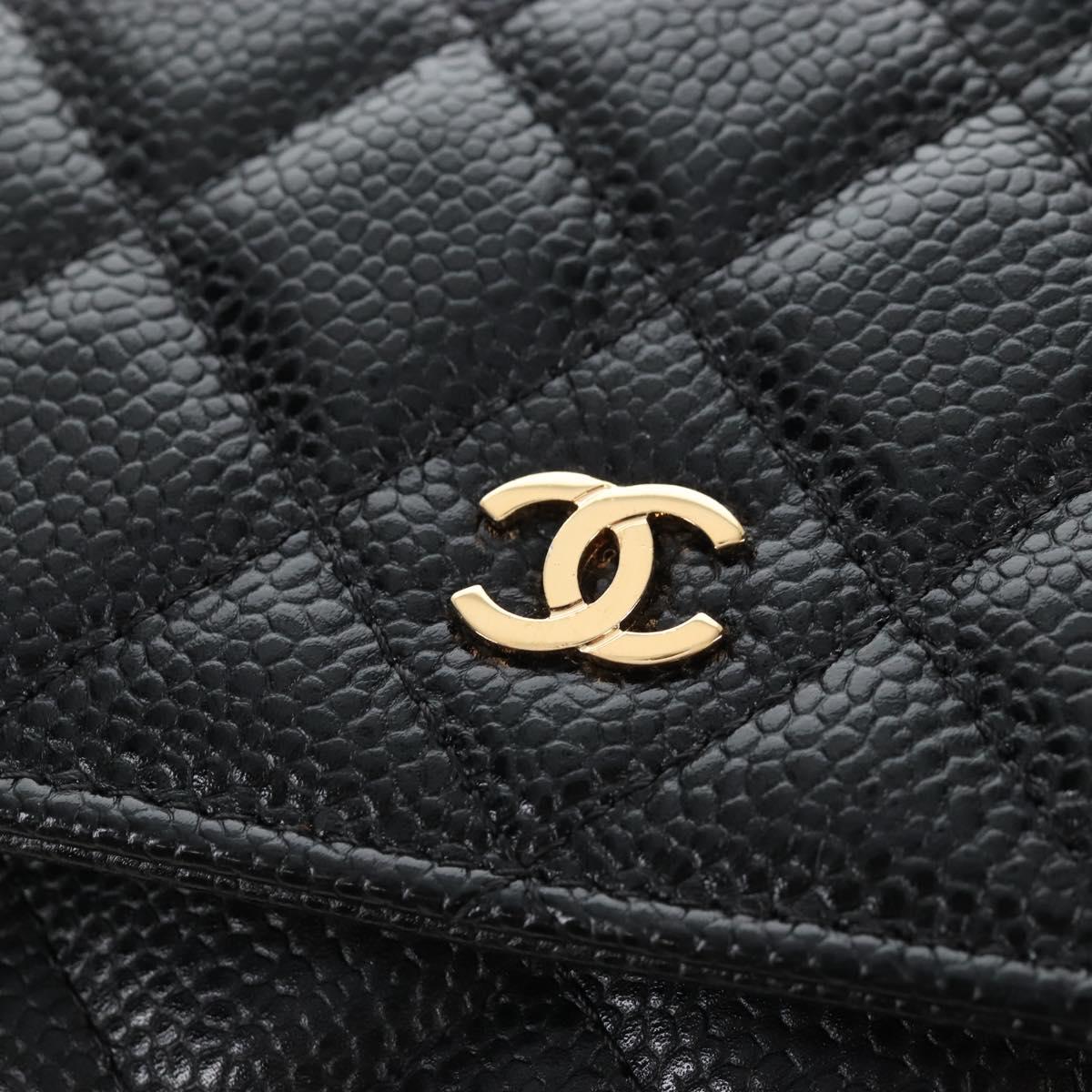 CHANEL Matelasse Chain Shoulder Wallet Caviar Skin Black Gold CC Auth 209472SAM