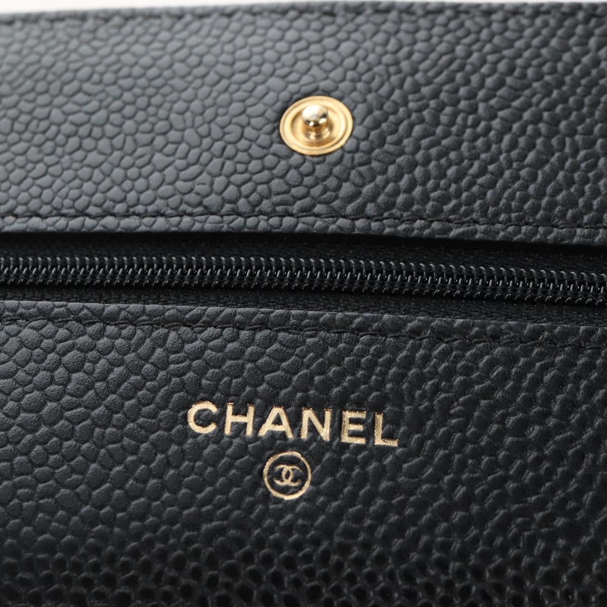 CHANEL Matelasse Chain Shoulder Wallet Caviar Skin Black Gold CC Auth 209472SAM