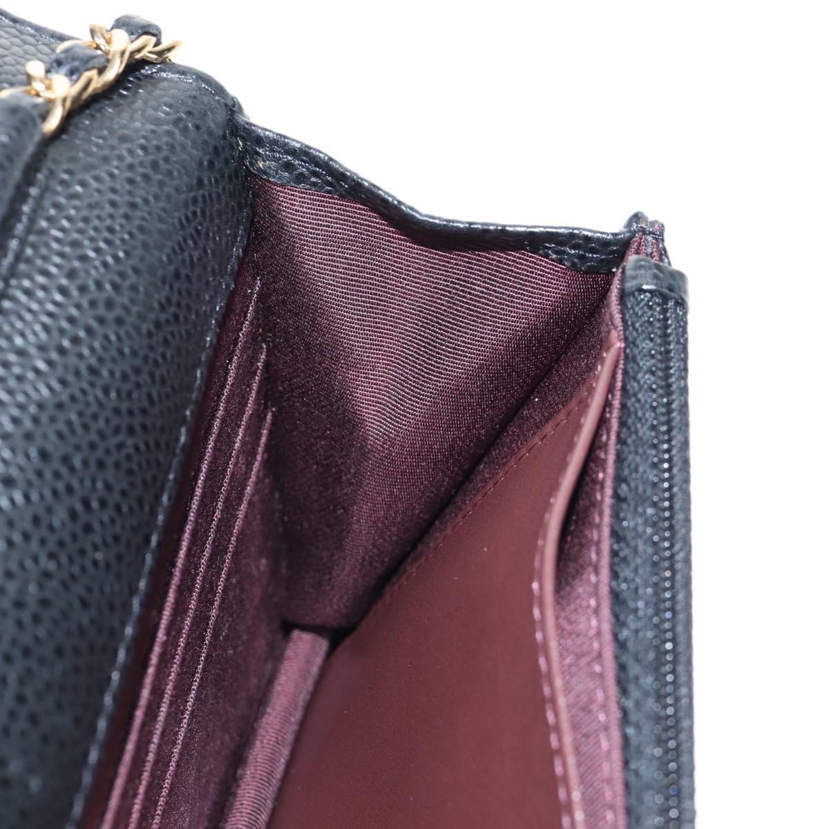 CHANEL Matelasse Chain Shoulder Wallet Caviar Skin Black Gold CC Auth 209472SAM