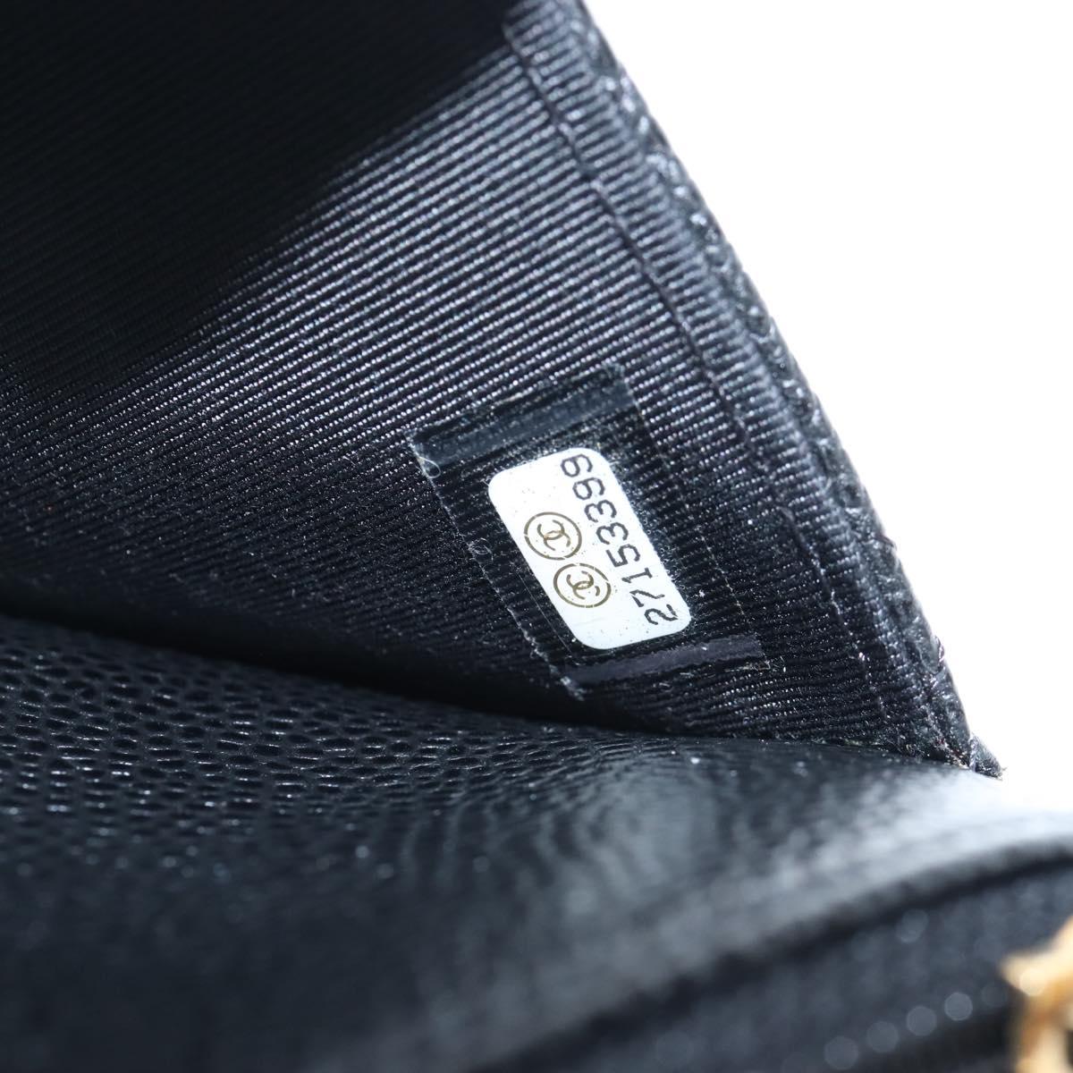 CHANEL Matelasse Chain Shoulder Wallet Caviar Skin Black Gold CC Auth 209472SAM