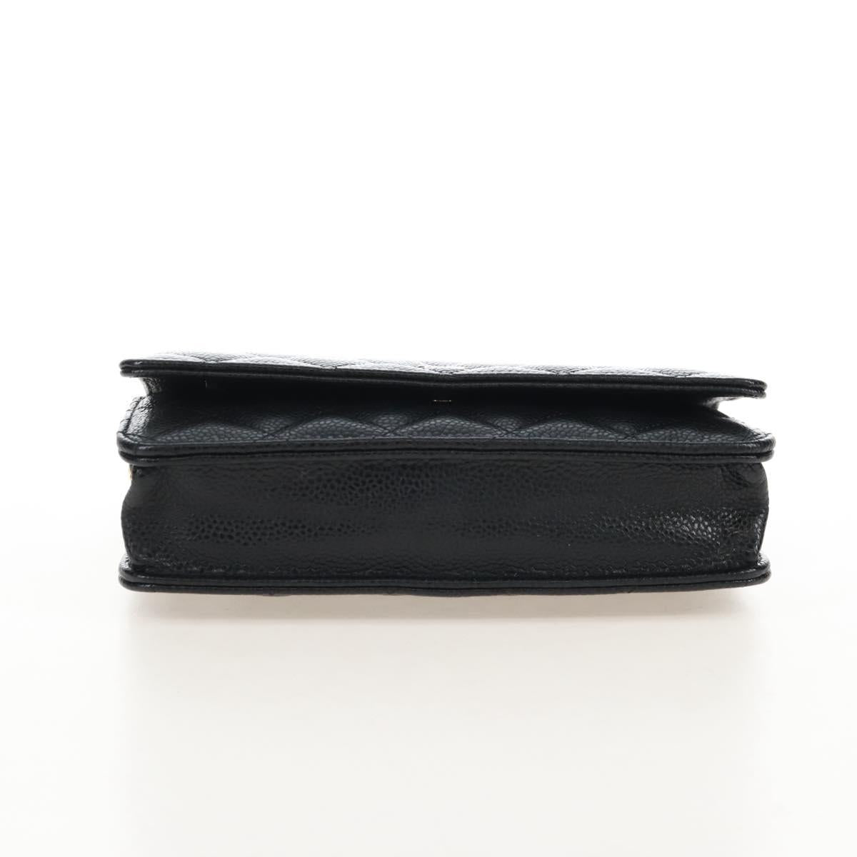 CHANEL Matelasse Chain Shoulder Wallet Caviar Skin Black Gold CC Auth 209472SAM