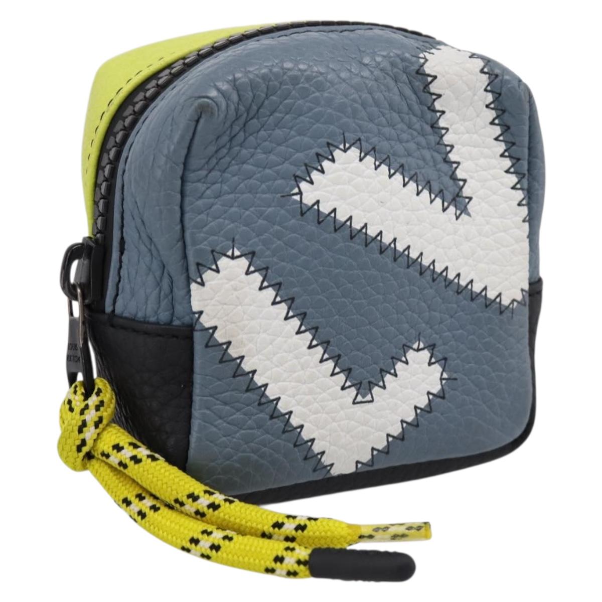 LOUIS VUITTON Square Pouch Color Blocks Charm Leather Gray M00739 Auth 209473M