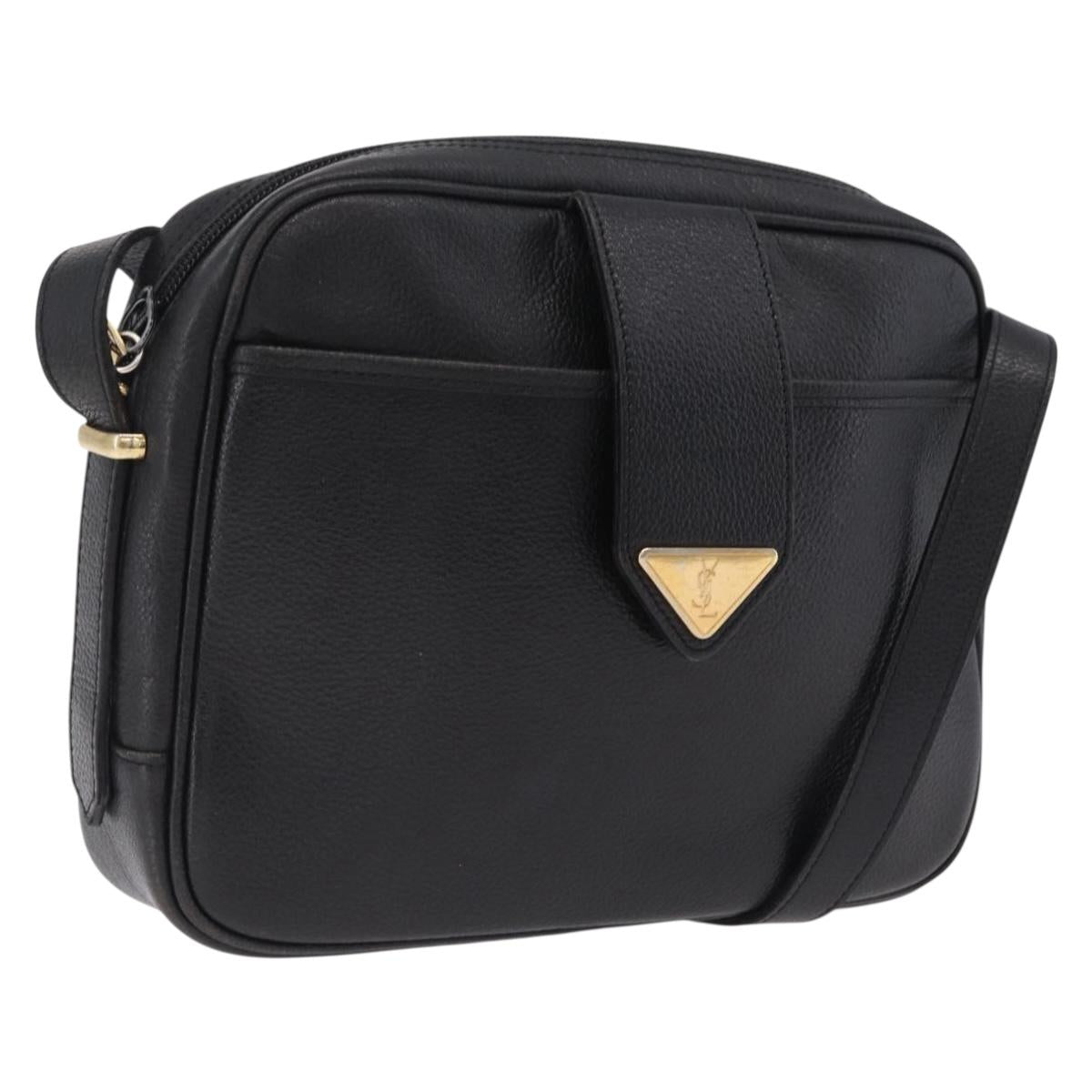 Saint Laurent Shoulder Bag Leather Black Gold Auth 209483A