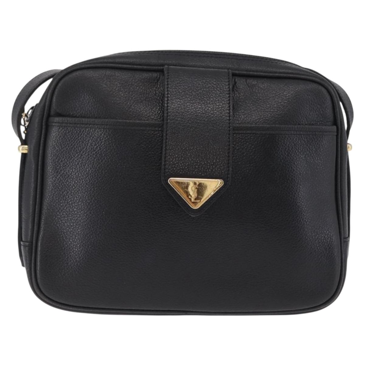 Saint Laurent Shoulder Bag Leather Black Gold Auth 209483A
