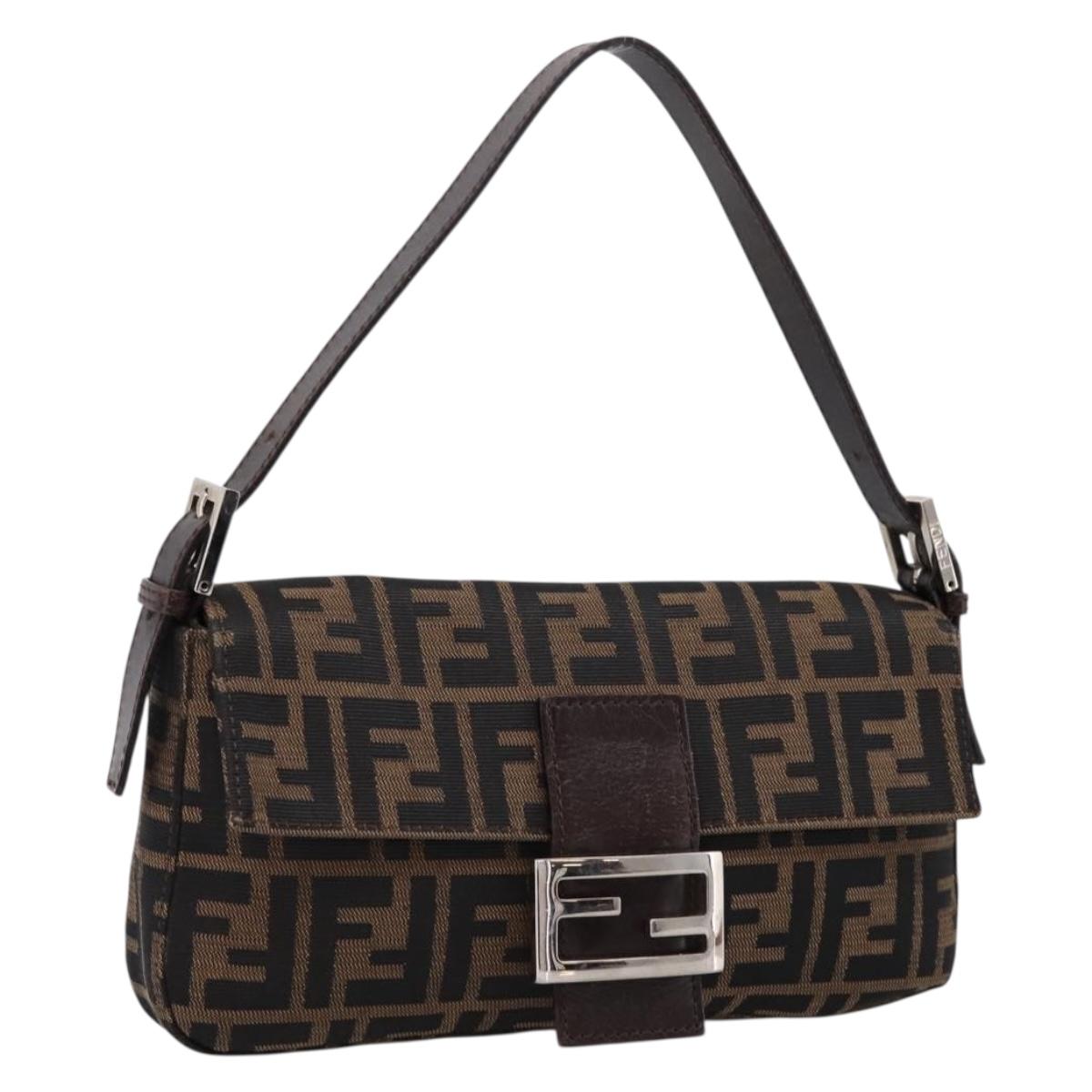 FENDI Zucca Canvas Mamma Baguette Shoulder Bag Brown Black 26424 Auth 209484V