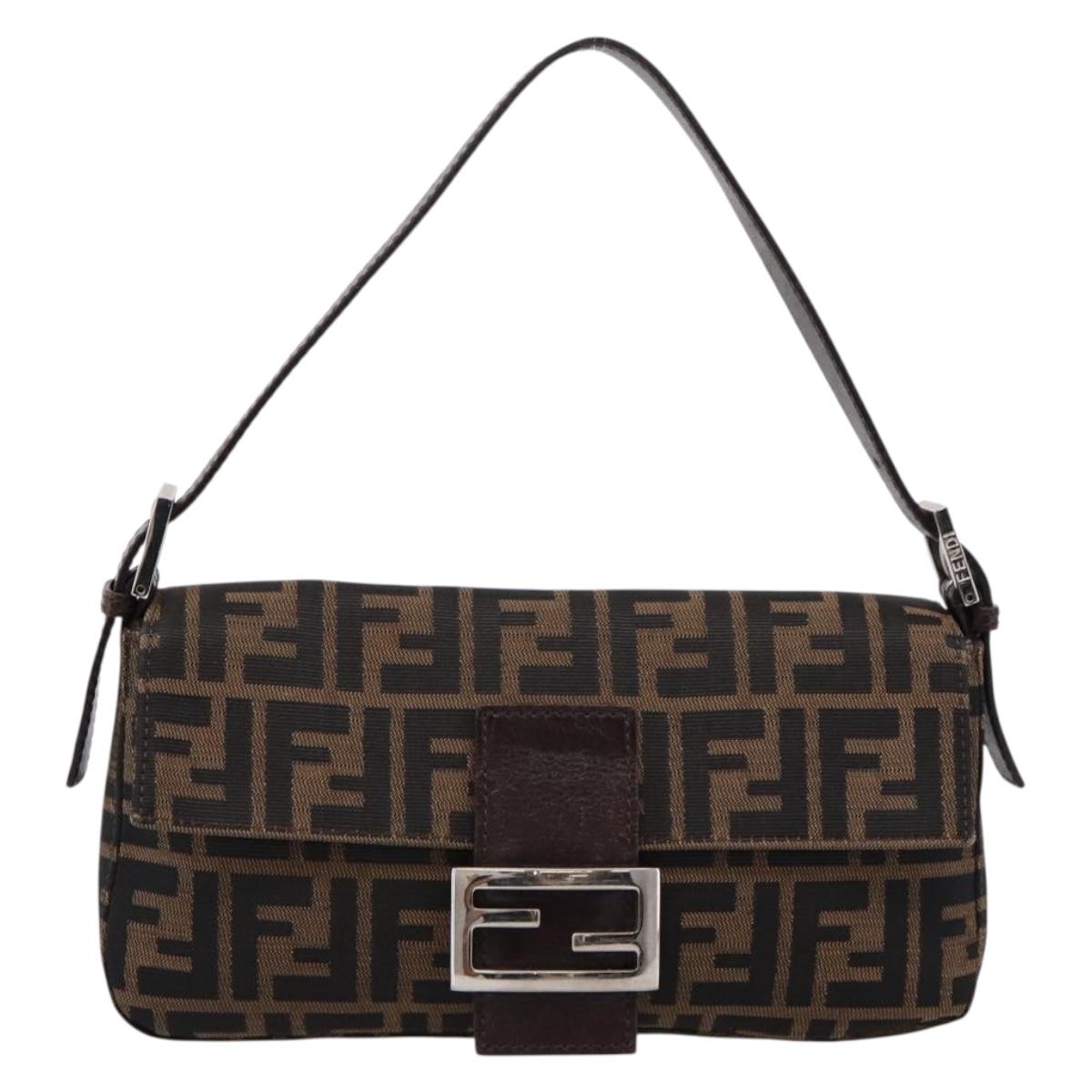 FENDI Zucca Canvas Mamma Baguette Shoulder Bag Brown Black 26424 Auth 209484V