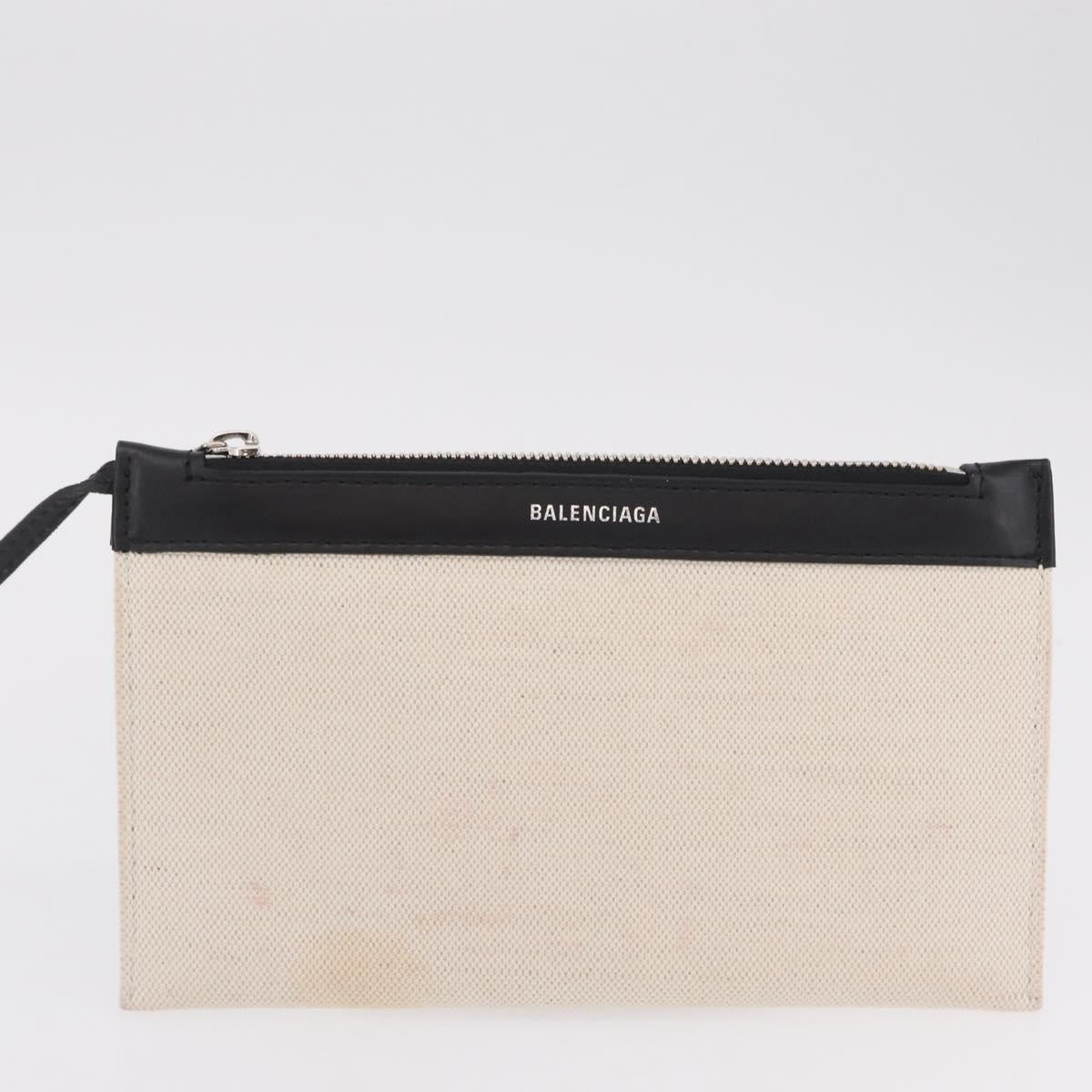 Balenciaga Navy Cabas Hand Bag Canvas White Silver 339933 Auth 209485A