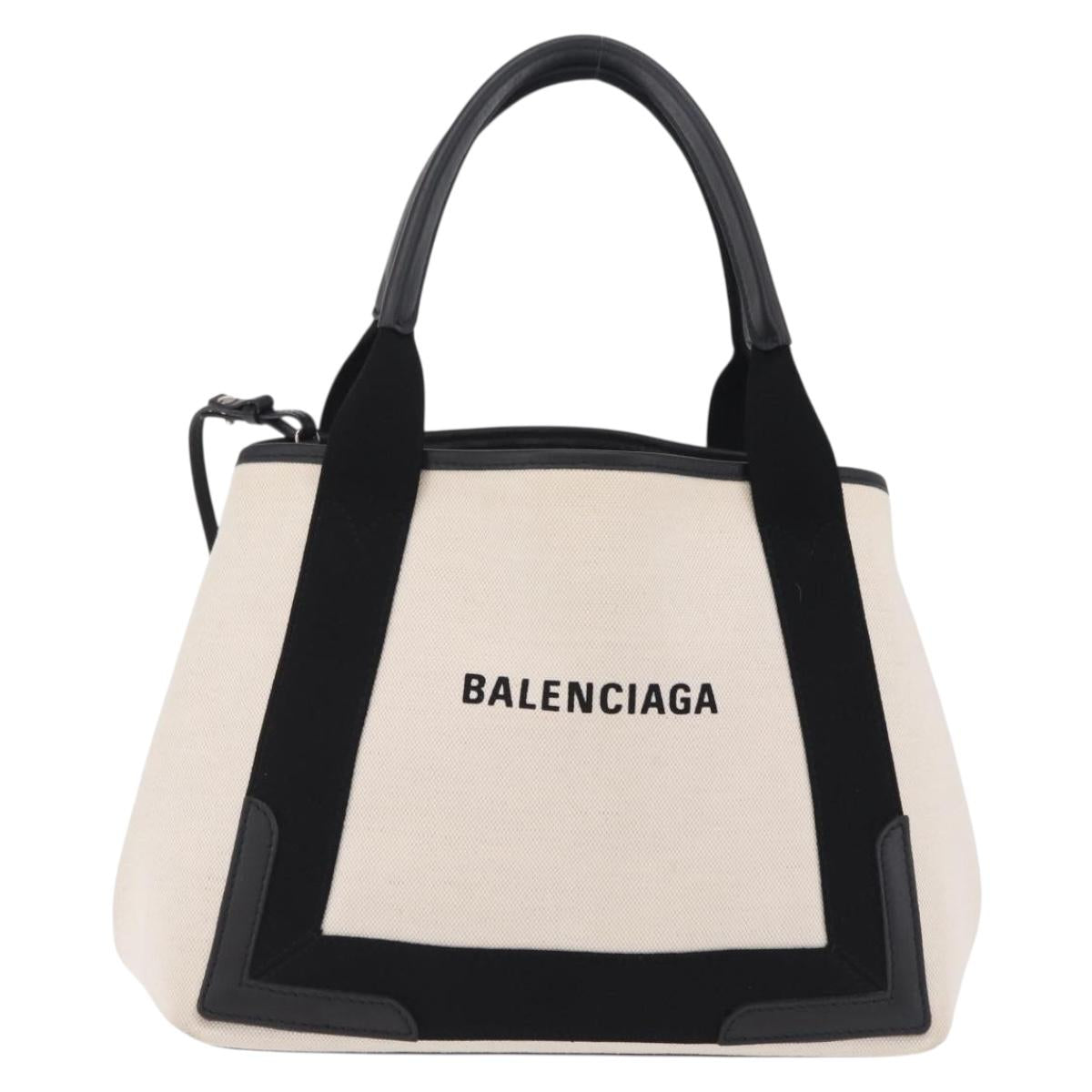 Balenciaga Navy Cabas Hand Bag Canvas White Silver 339933 Auth 209485A