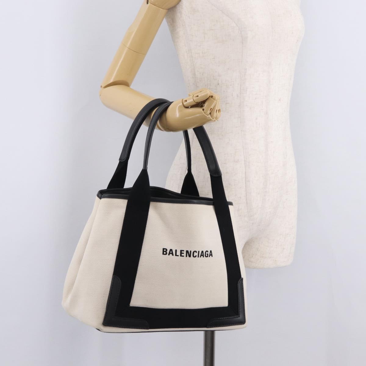 Balenciaga Navy Cabas Hand Bag Canvas White Silver 339933 Auth 209485A