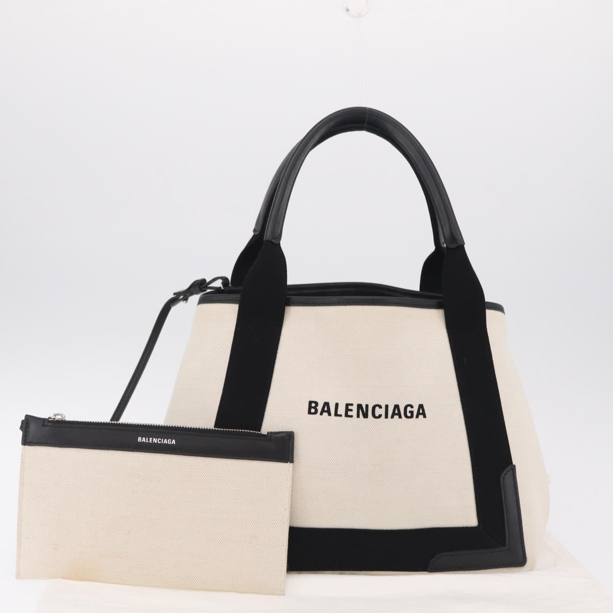 Balenciaga Navy Cabas Hand Bag Canvas White Silver 339933 Auth 209485A