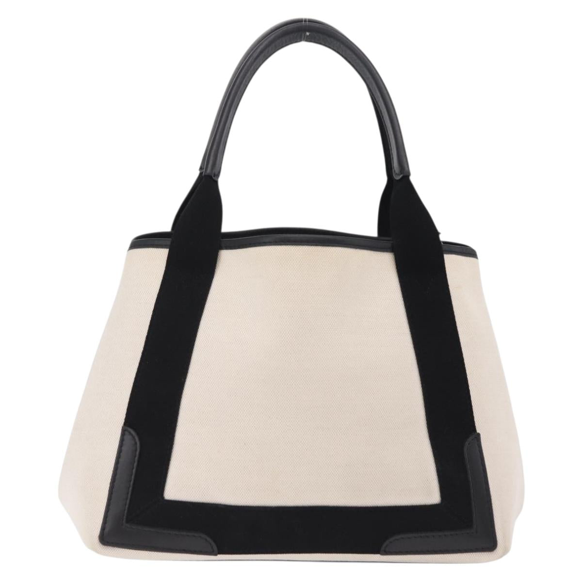 Balenciaga Navy Cabas Hand Bag Canvas White Silver 339933 Auth 209485A