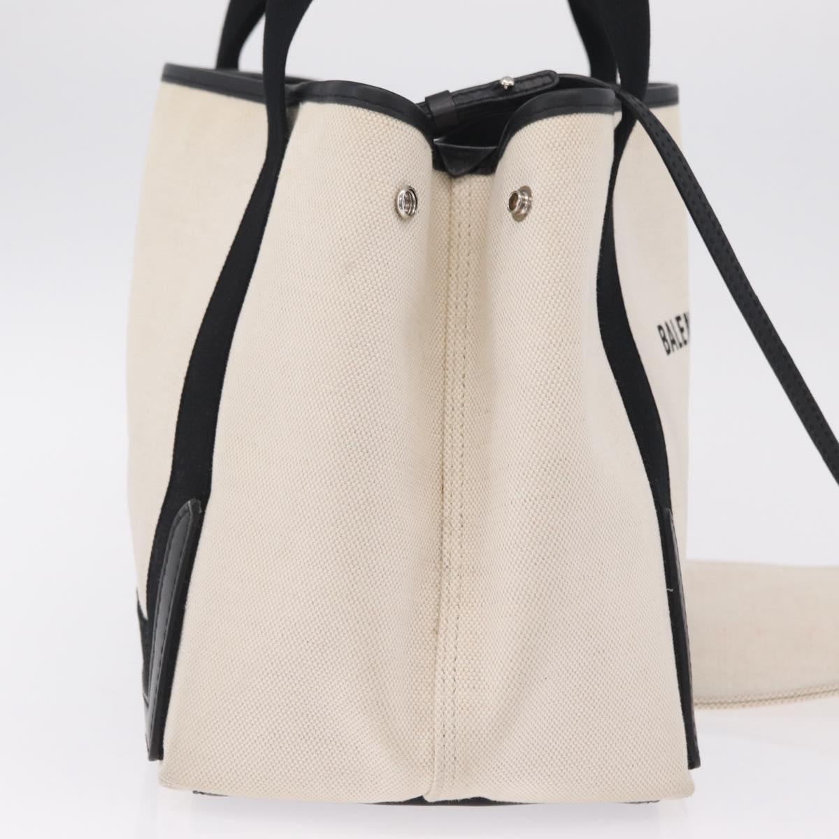 Balenciaga Navy Cabas Hand Bag Canvas White Silver 339933 Auth 209485A