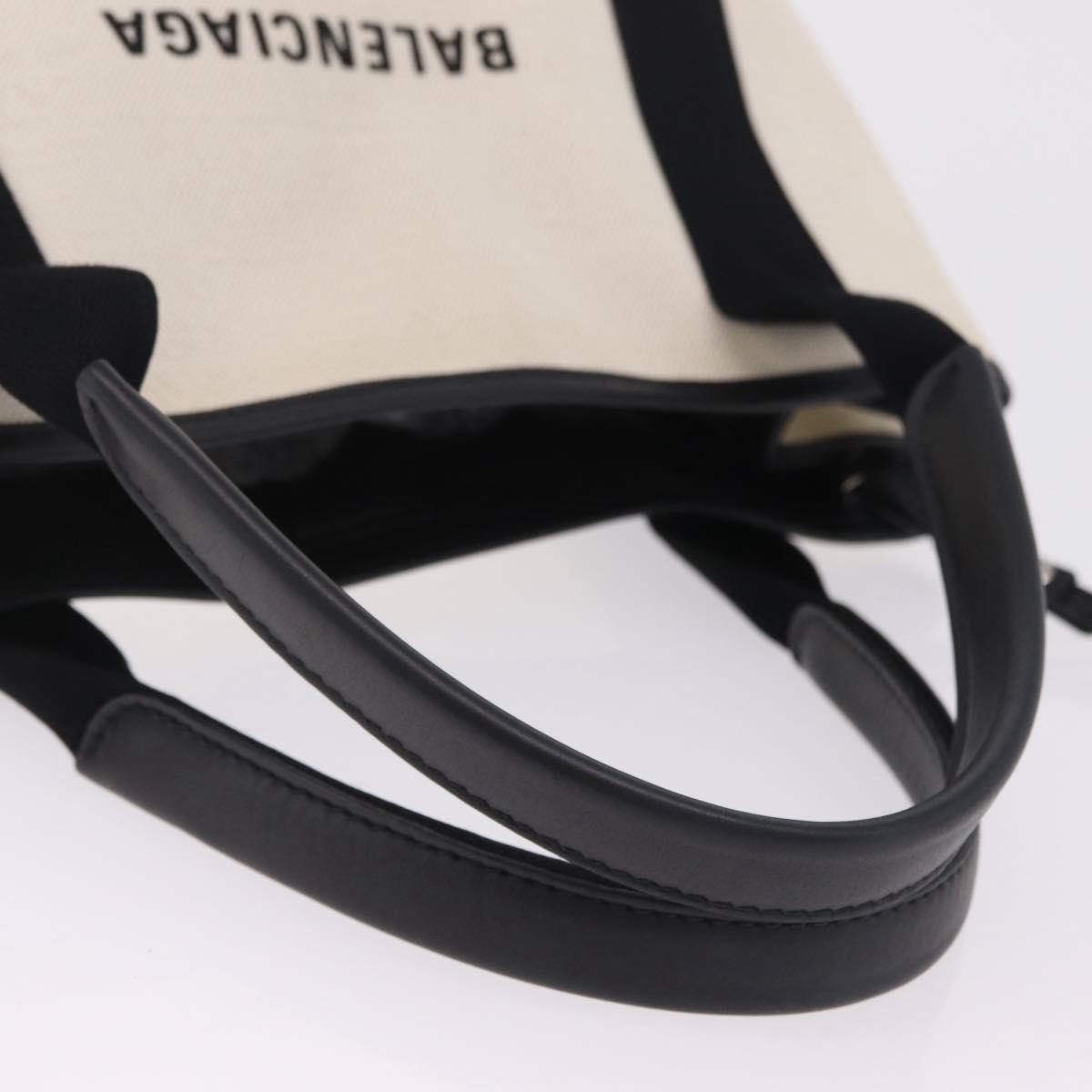 Balenciaga Navy Cabas Hand Bag Canvas White Silver 339933 Auth 209485A