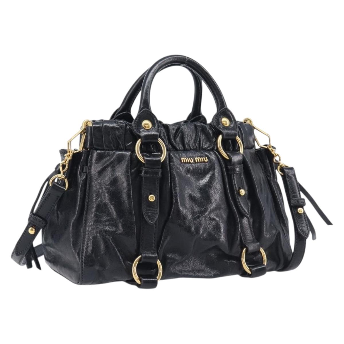 Miu Miu Tote Bag Vitellolux 2way Black Gold Auth 209486M
