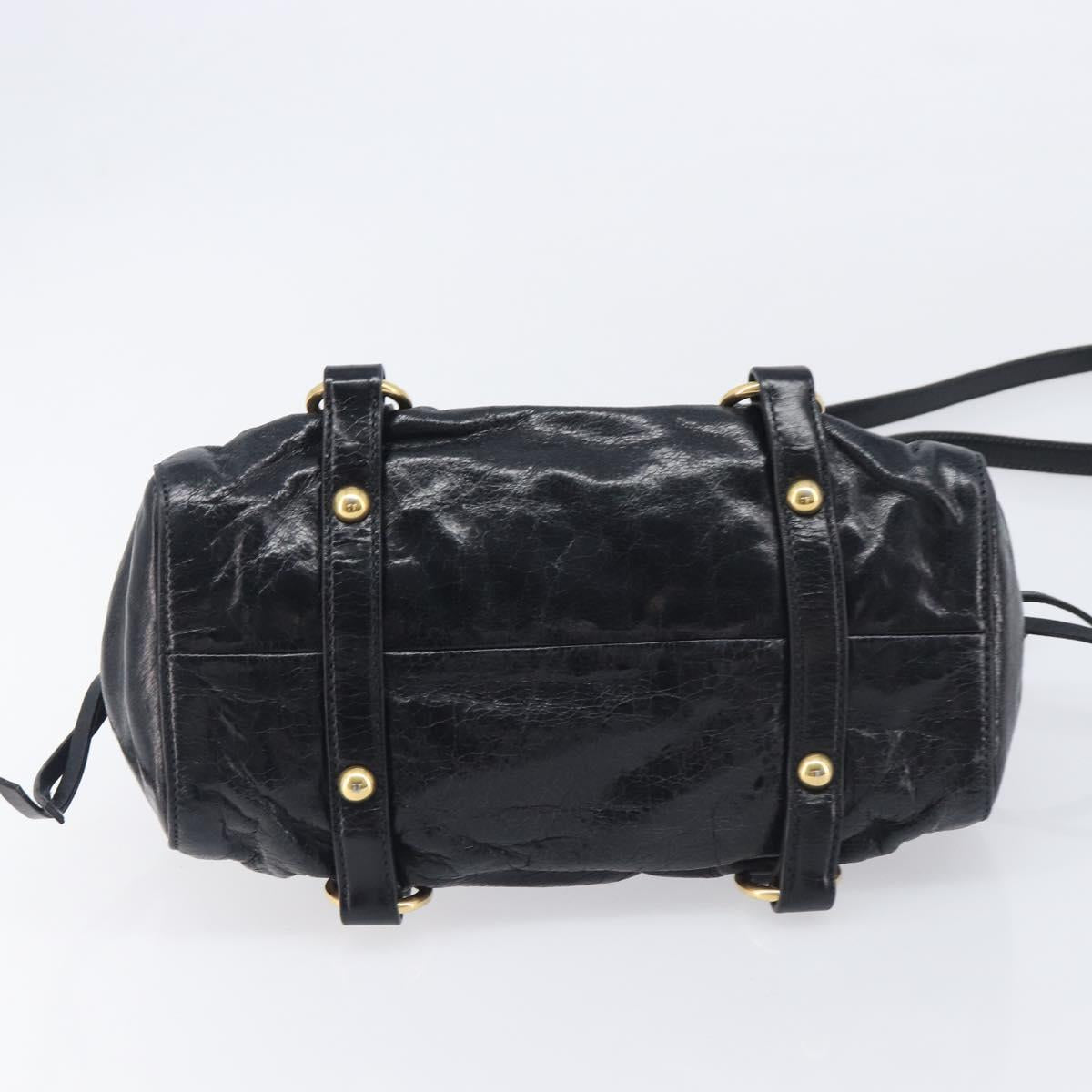 Miu Miu Tote Bag Vitellolux 2way Black Gold Auth 209486M