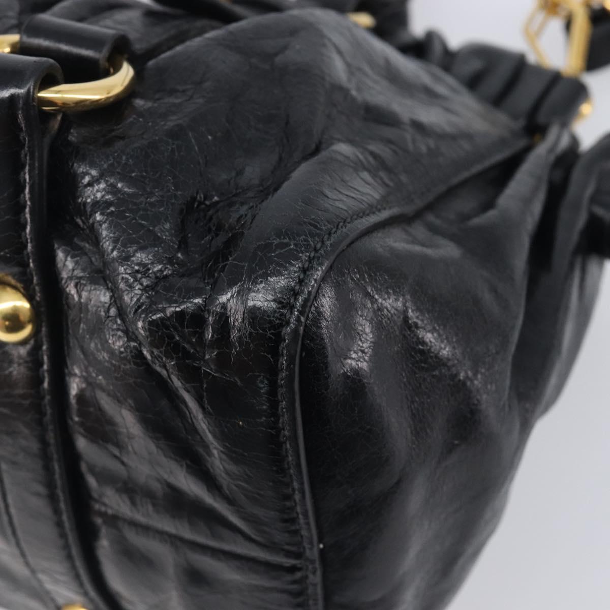 Miu Miu Tote Bag Vitellolux 2way Black Gold Auth 209486M