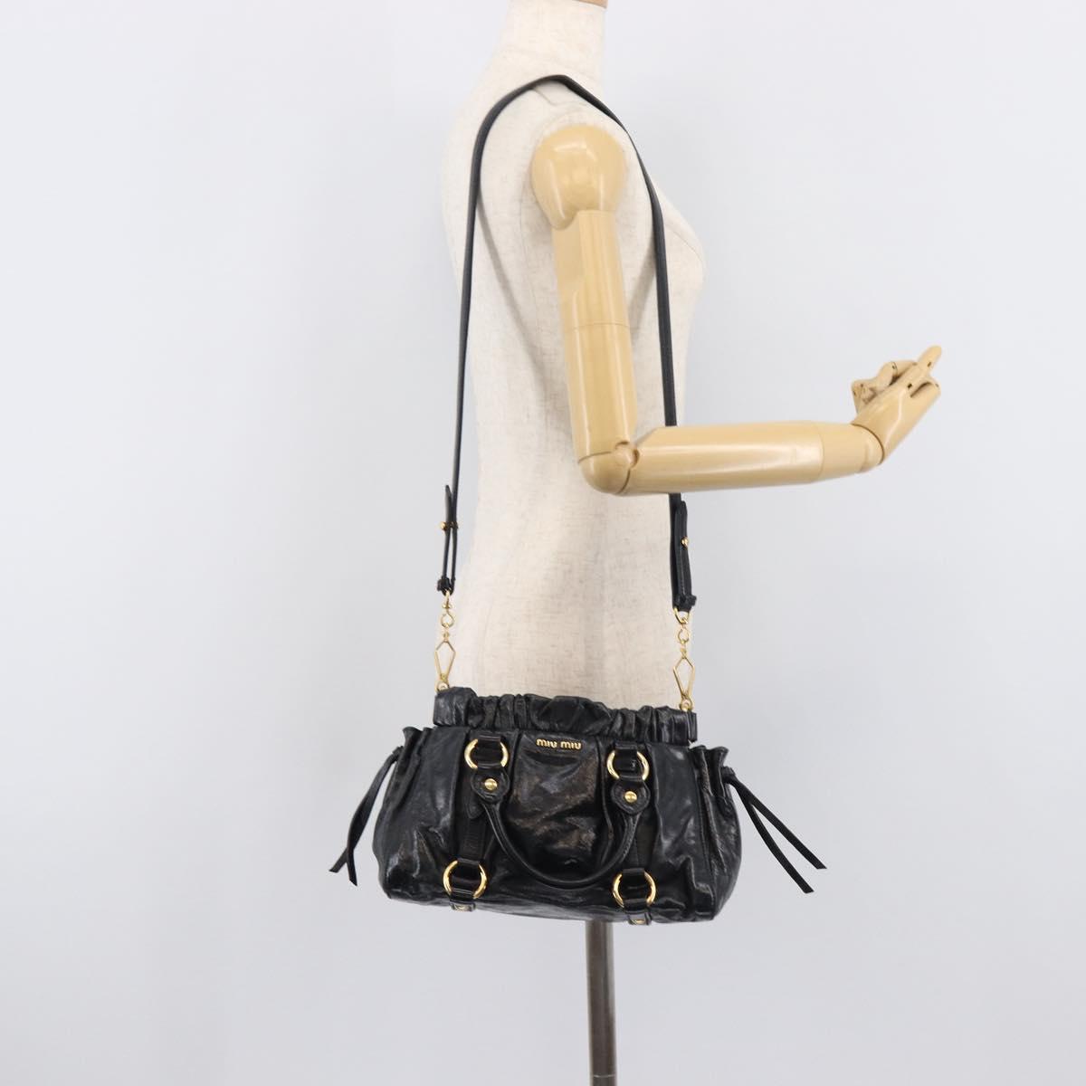 Miu Miu Tote Bag Vitellolux 2way Black Gold Auth 209486M