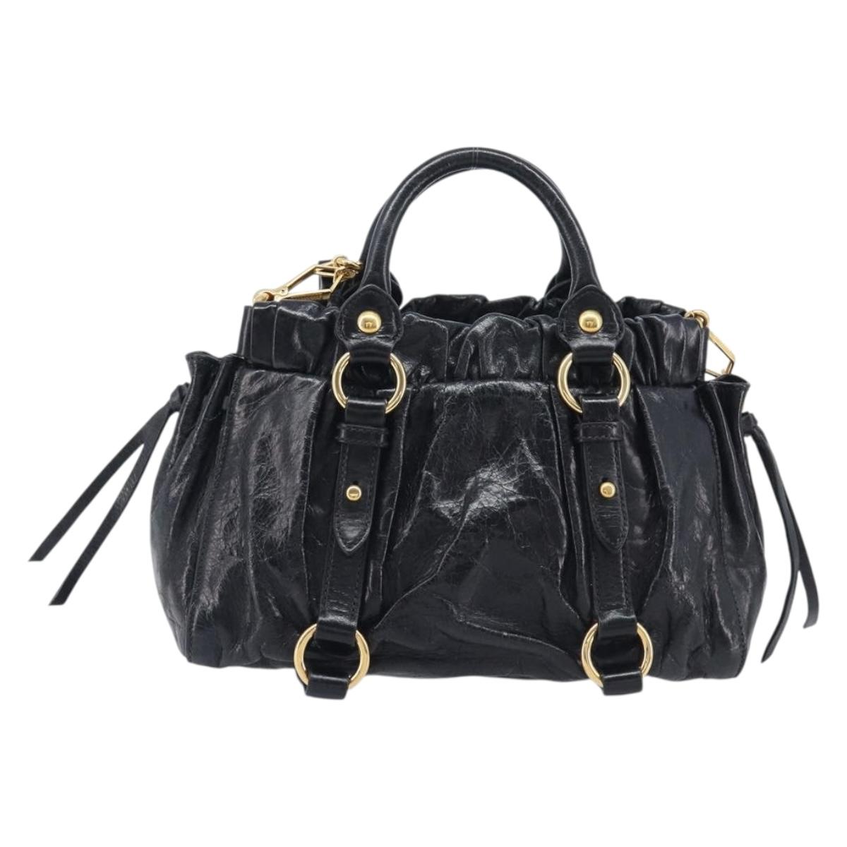 Miu Miu Tote Bag Vitellolux 2way Black Gold Auth 209486M