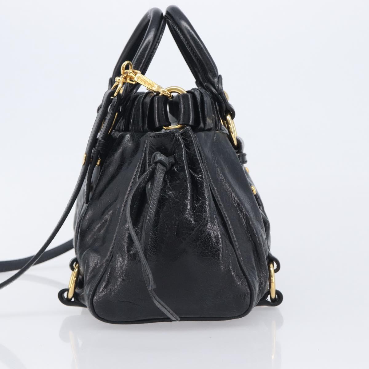 Miu Miu Tote Bag Vitellolux 2way Black Gold Auth 209486M