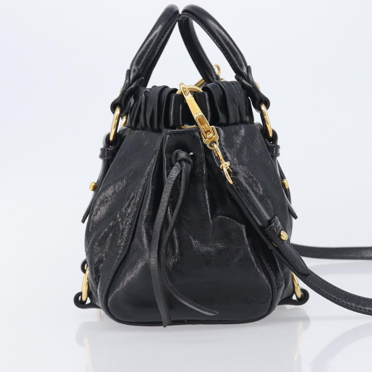 Miu Miu Tote Bag Vitellolux 2way Black Gold Auth 209486M