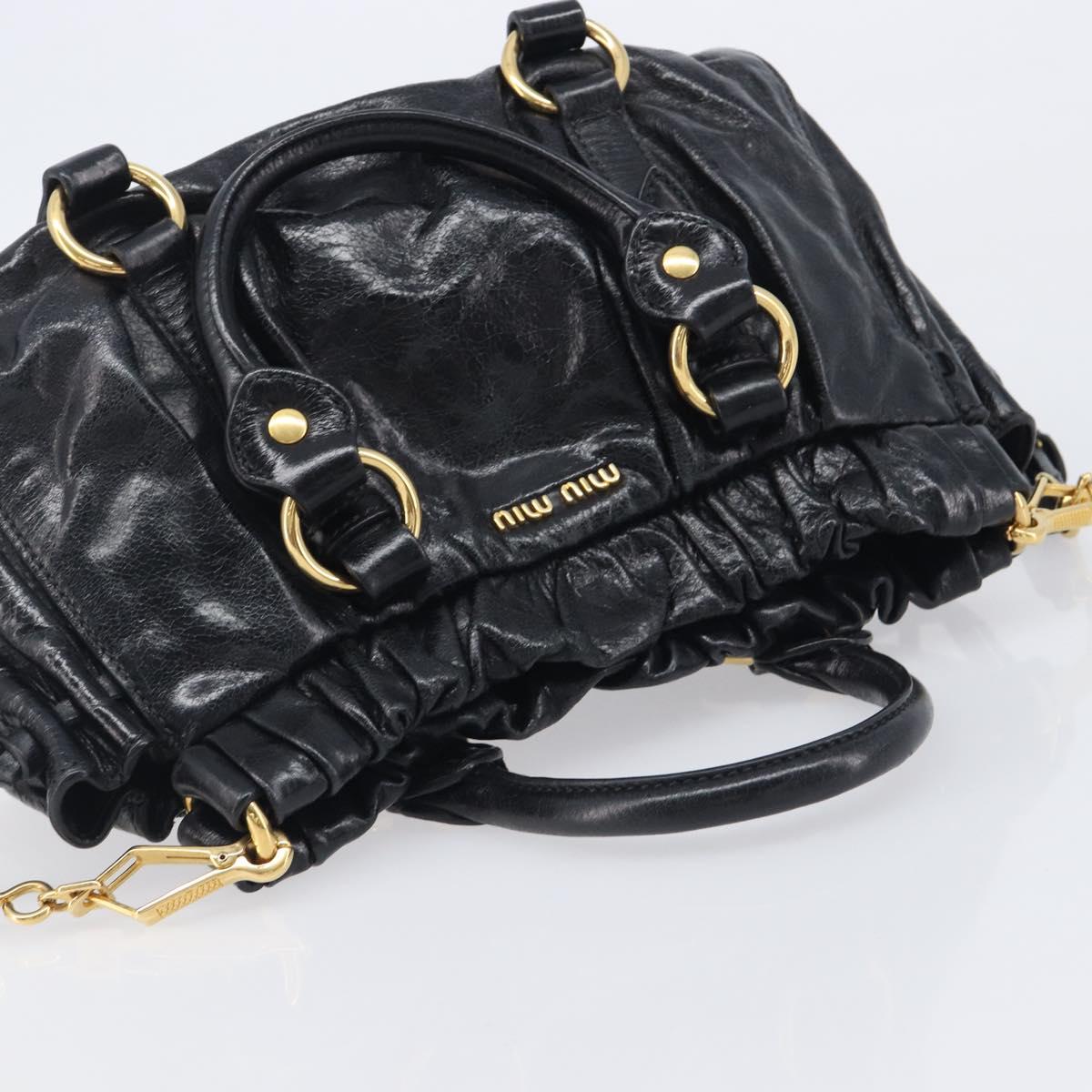 Miu Miu Tote Bag Vitellolux 2way Black Gold Auth 209486M