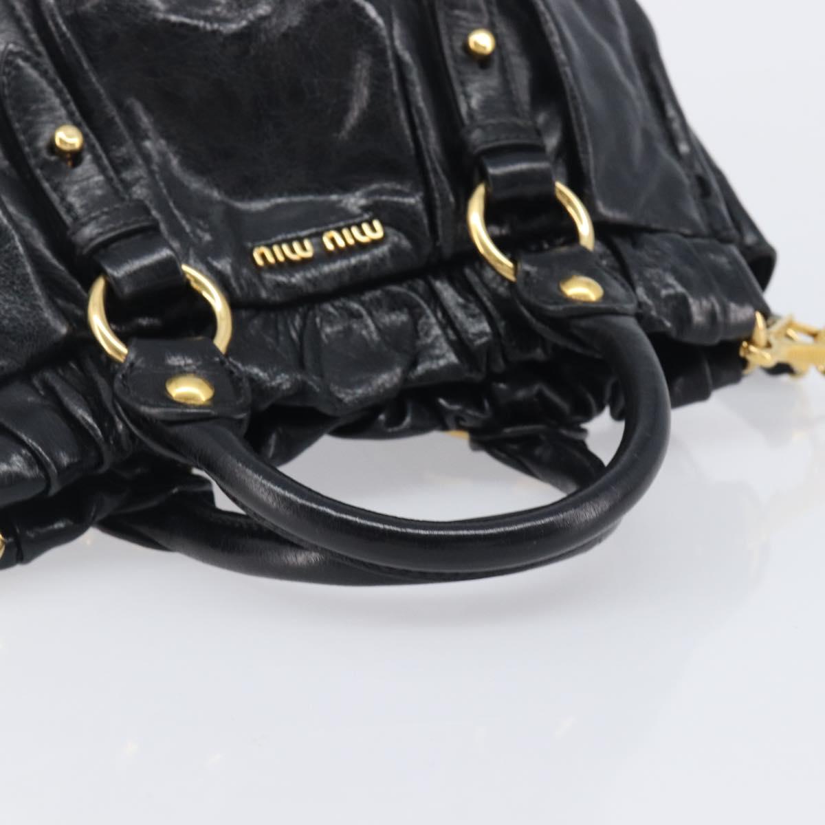 Miu Miu Tote Bag Vitellolux 2way Black Gold Auth 209486M