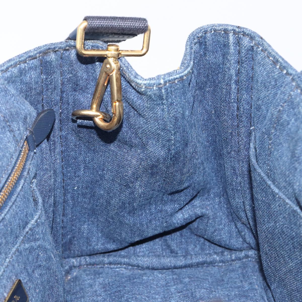 PRADA Canapa Hand Bag Denim 2way Blue Gold Auth 209488V