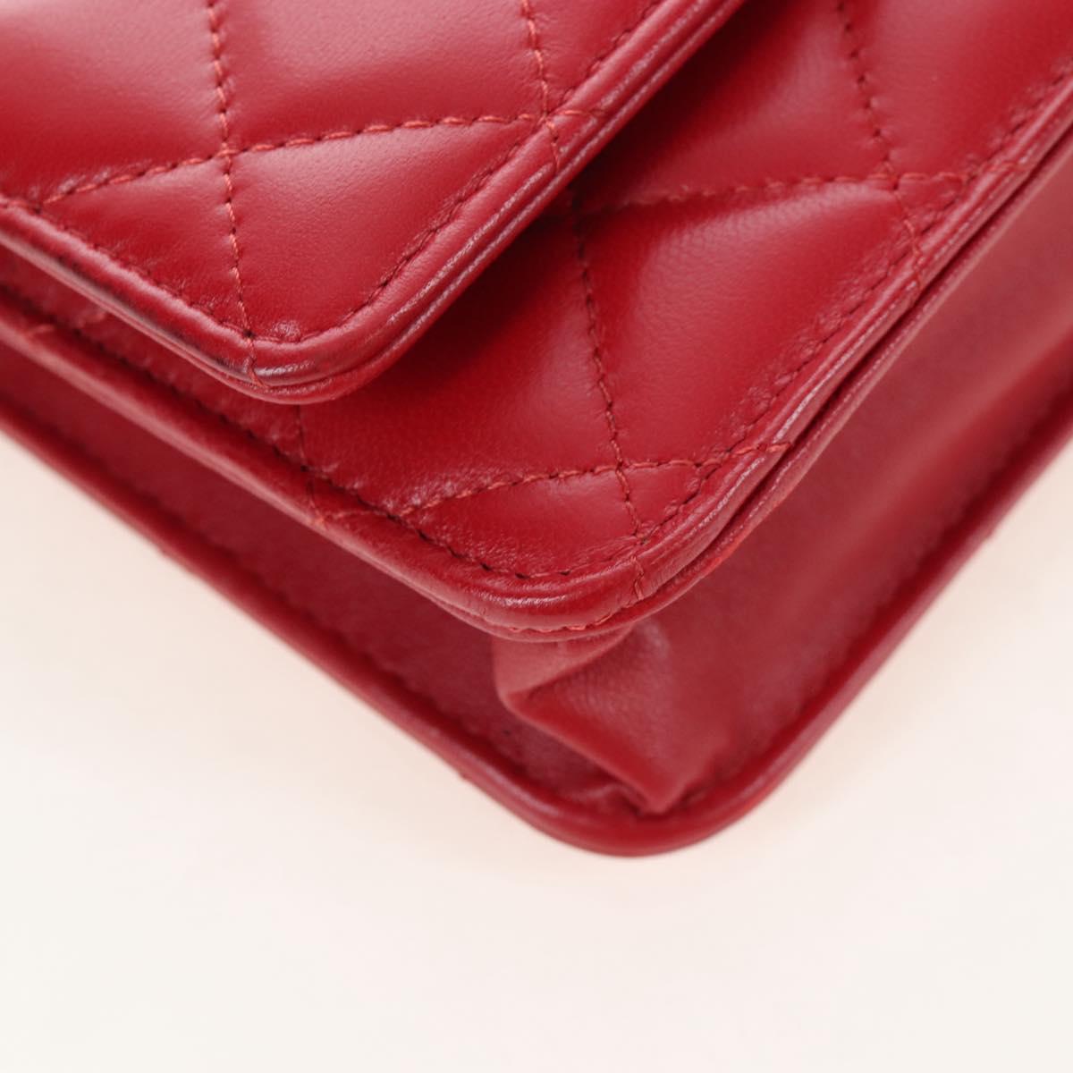 CHANEL Chain Shoulder Bag Lamb Skin Red Silver CC Auth 209493SAM