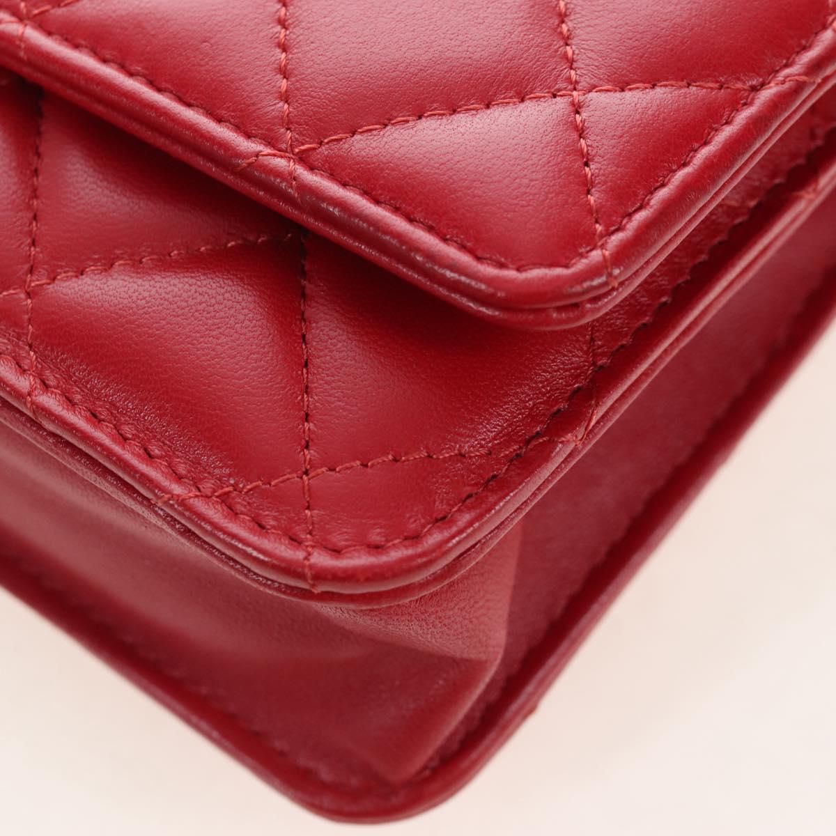 CHANEL Chain Shoulder Bag Lamb Skin Red Silver CC Auth 209493SAM