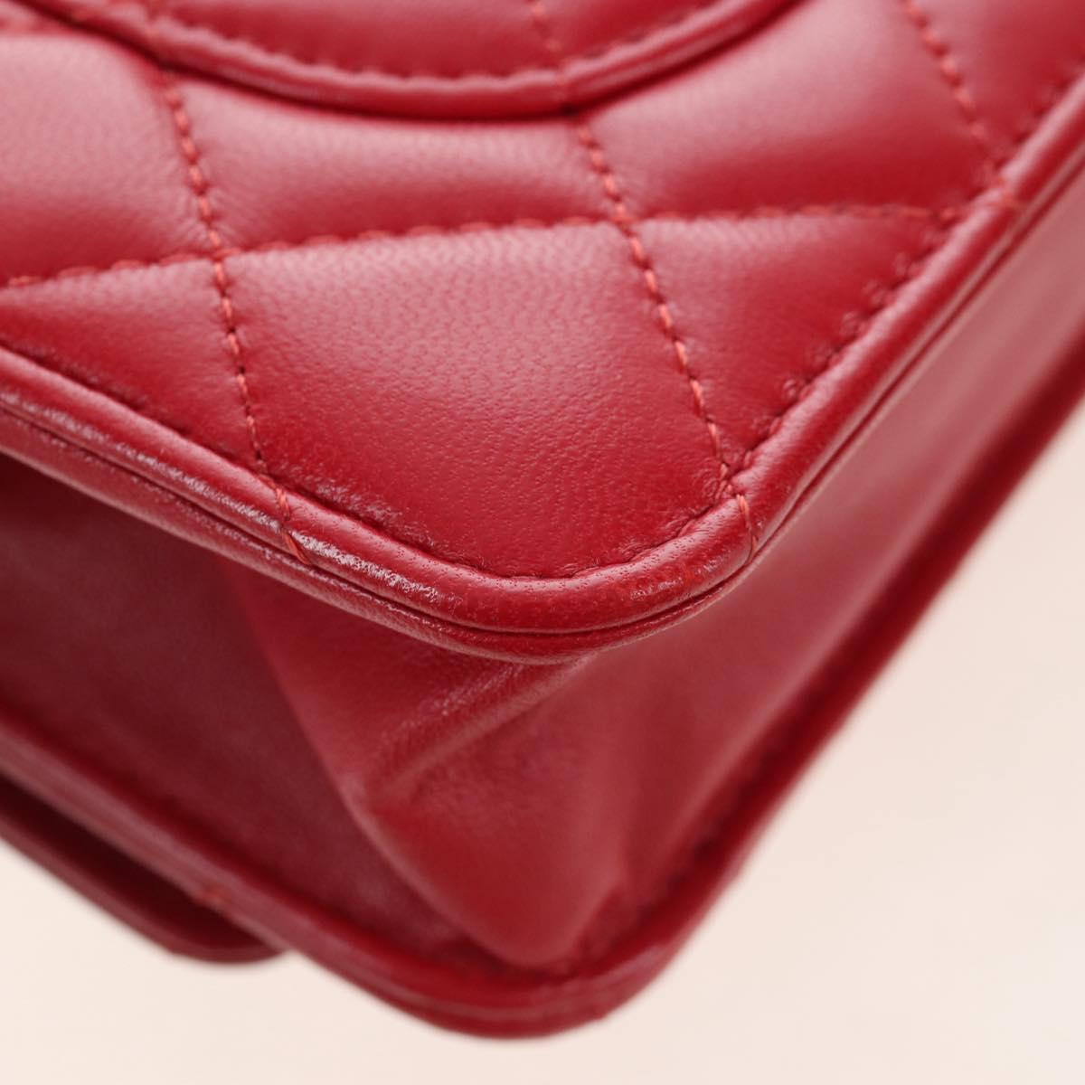CHANEL Chain Shoulder Bag Lamb Skin Red Silver CC Auth 209493SAM