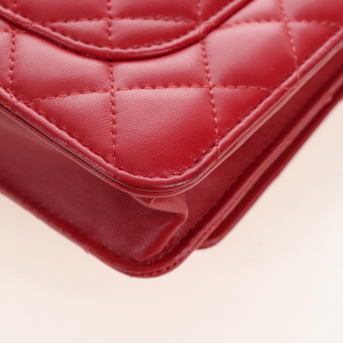 CHANEL Chain Shoulder Bag Lamb Skin Red Silver CC Auth 209493SAM