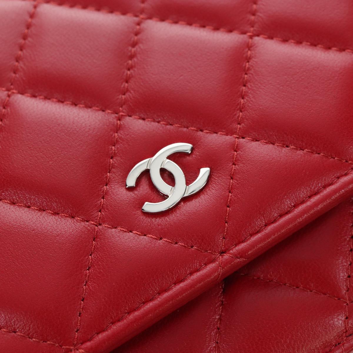 CHANEL Chain Shoulder Bag Lamb Skin Red Silver CC Auth 209493SAM