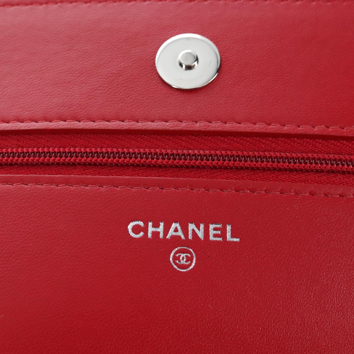 CHANEL Chain Shoulder Bag Lamb Skin Red Silver CC Auth 209493SAM