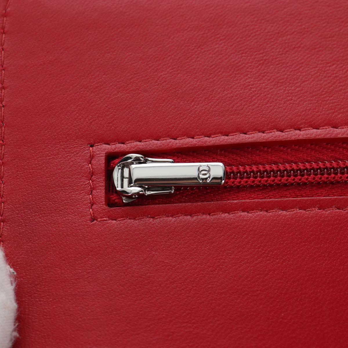 CHANEL Chain Shoulder Bag Lamb Skin Red Silver CC Auth 209493SAM